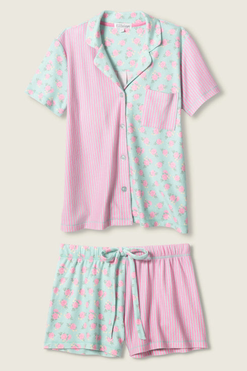 Pj Salvage Secret Garden Striped Floral Short Set
